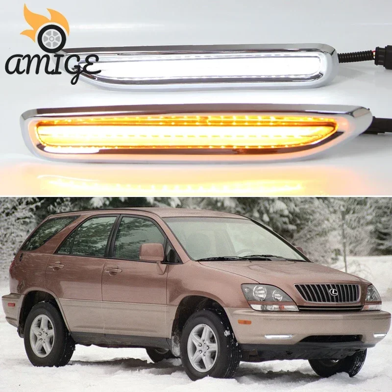 

Светодиодные DRL дневные фары для Lexus RX RX300 1998 1999 2000-2003 желтые автомобильные противотуманные фары с указателем поворота 12 В дневные ходовые фары