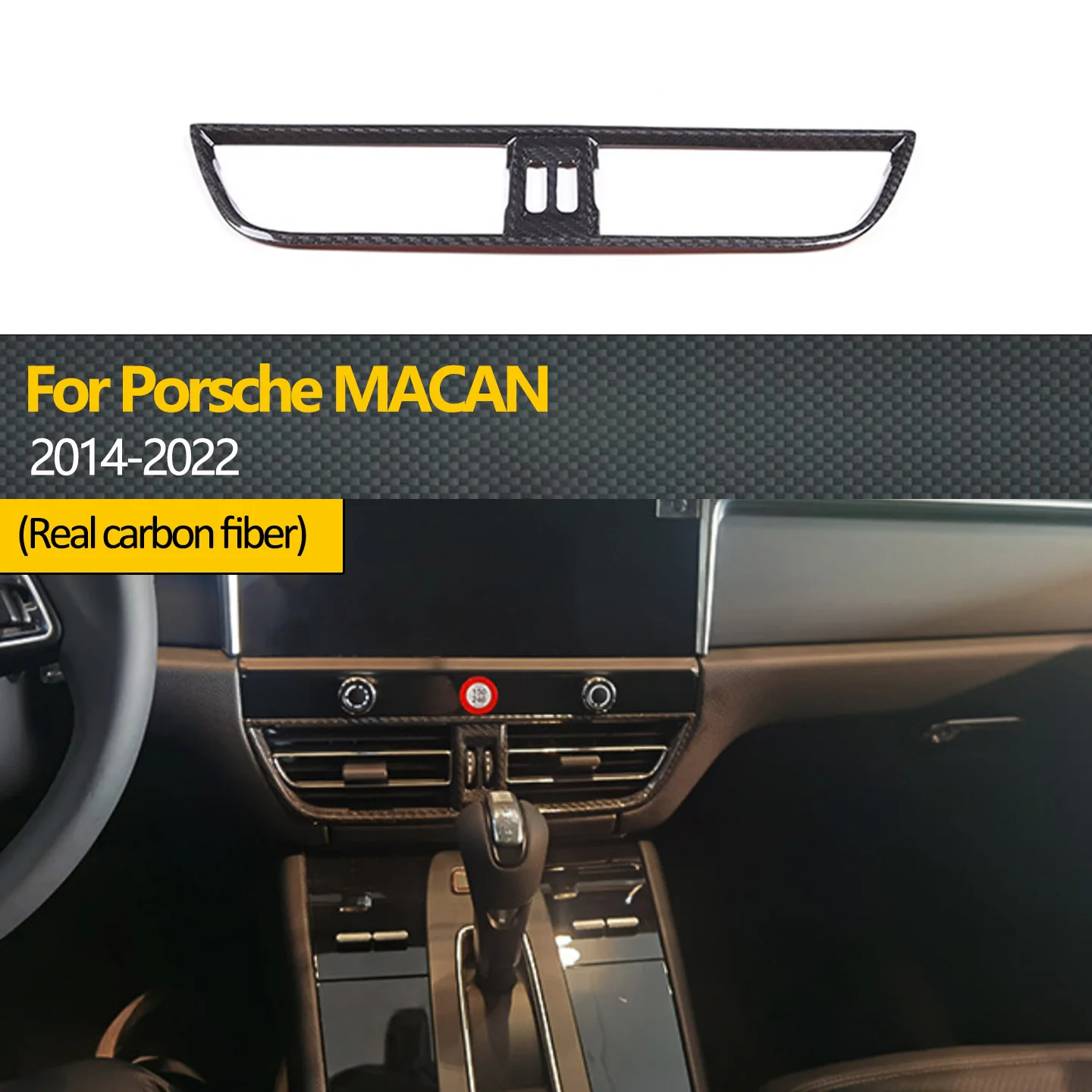 

Suitable for 2014-2022 Porsche MACAN, genuine carbon fiber center console air vent trim, glossy black interior modification