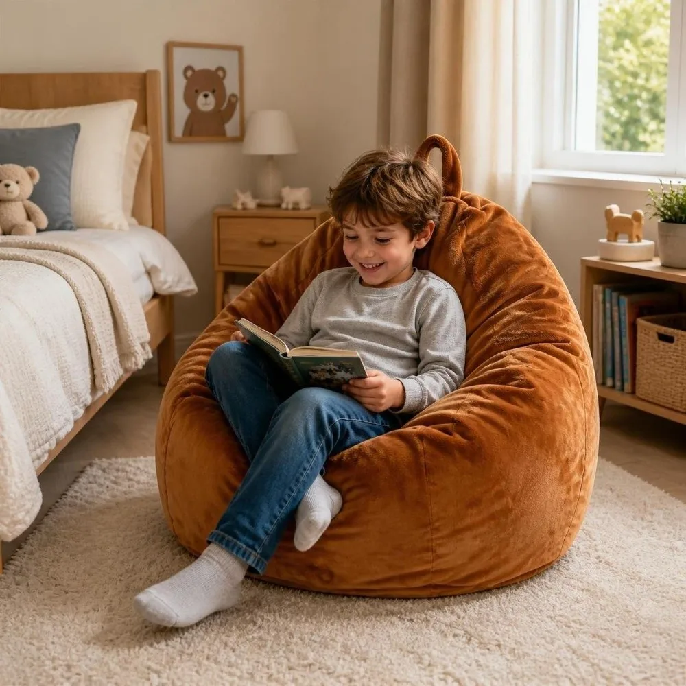 Versatile Plush Fabric Bean Bag Chair Cover No Filling Washable Lazy Sofa Cover Soft Removable Beanbag Pouf Children Adults