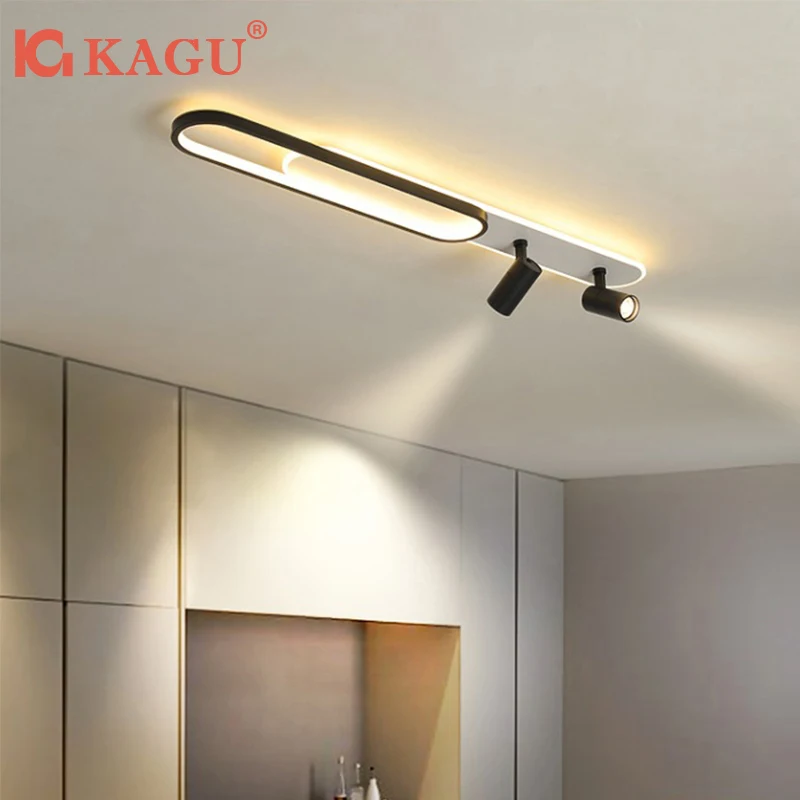 

Minimalist LED Strip Ceiling Light with Spotlights - Dimmable Track Lighting for Bedroom Dining Corridor, Surface Mounted Fixtur