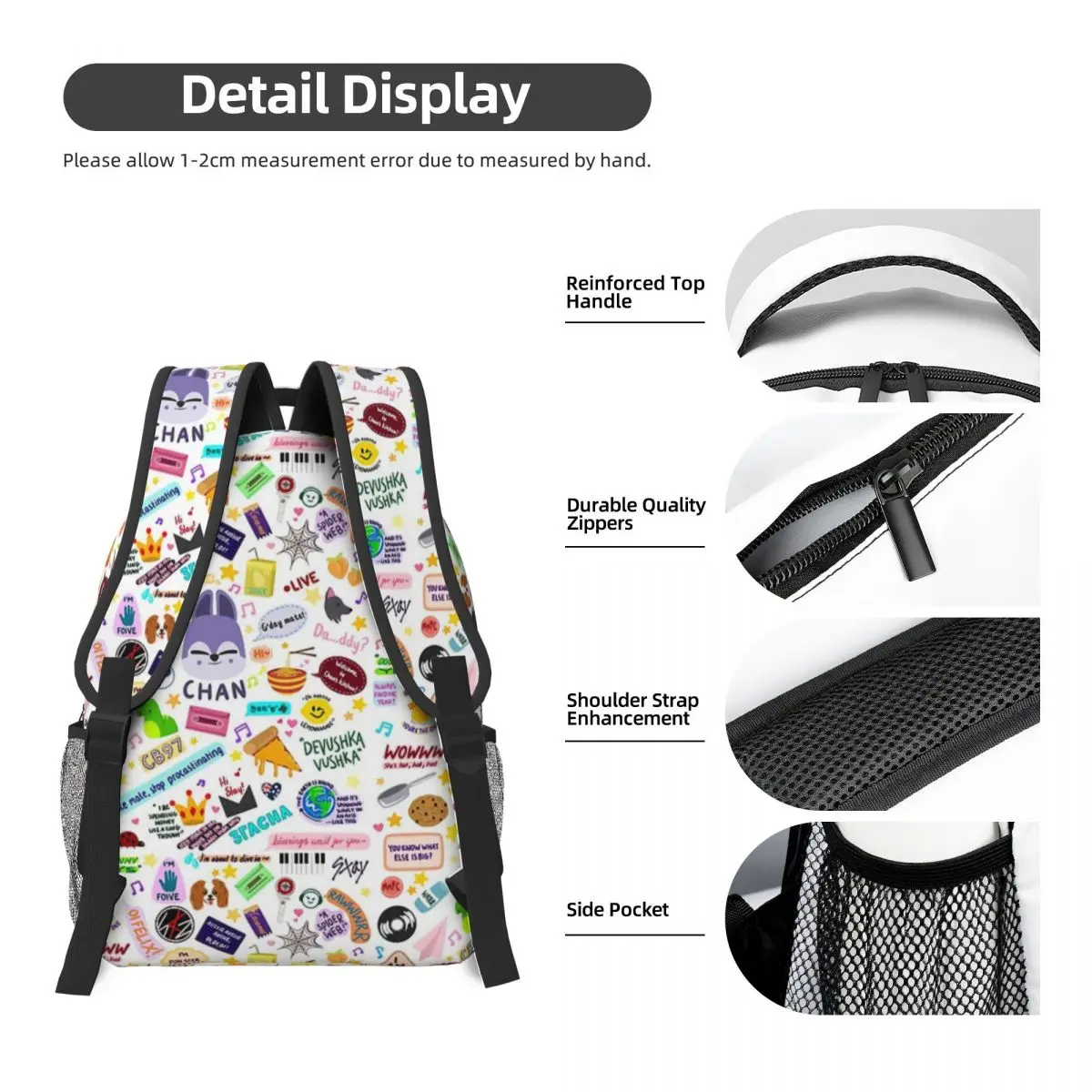 Chan Doodle Impresso Lightweight Casual Schoolbag, Fit para a escola, ao ar livre, compras, escritório, 17"