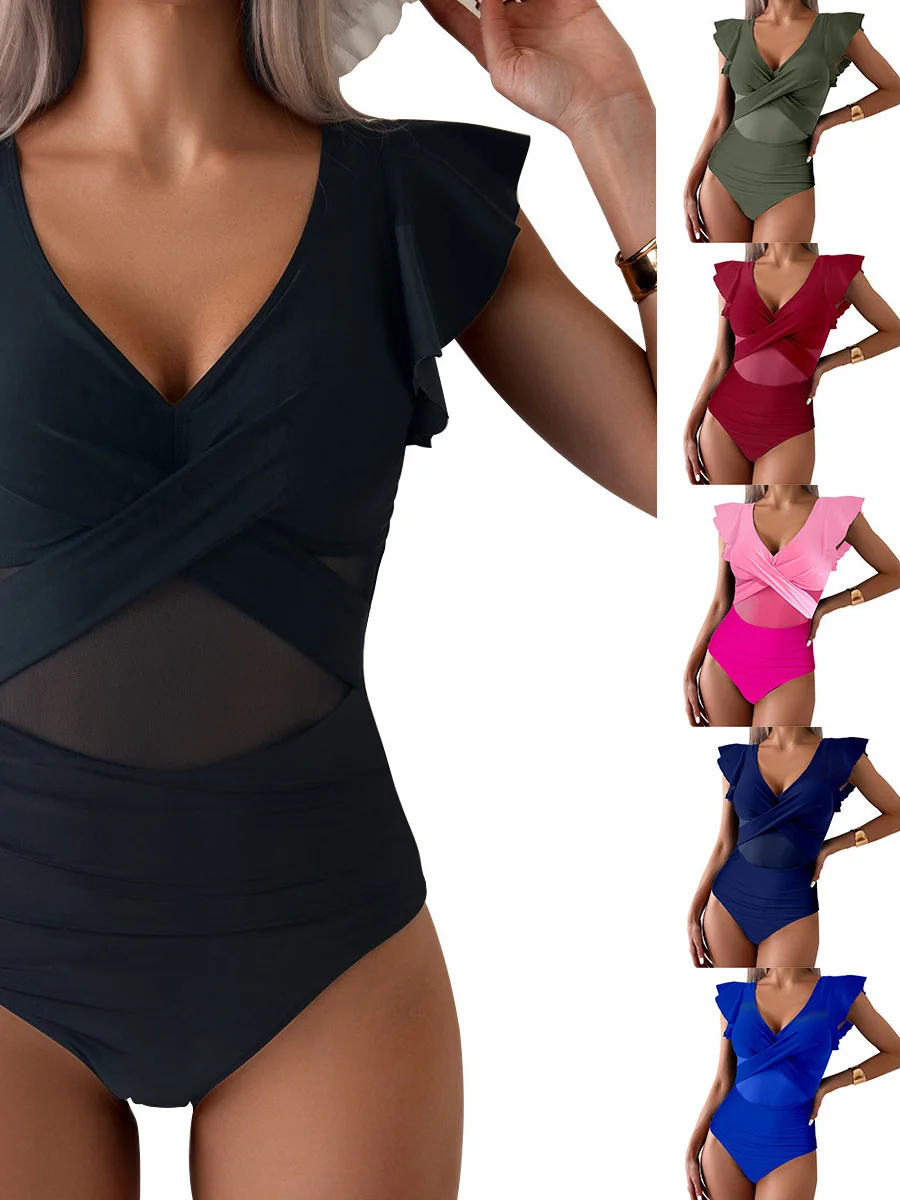 

New 2025 Women's Speed Dry Sportswear One-Piece Swimsuit Jumpsuit Bikini Qui Drng Nylon Color Fixed Chest Pad Sv...
