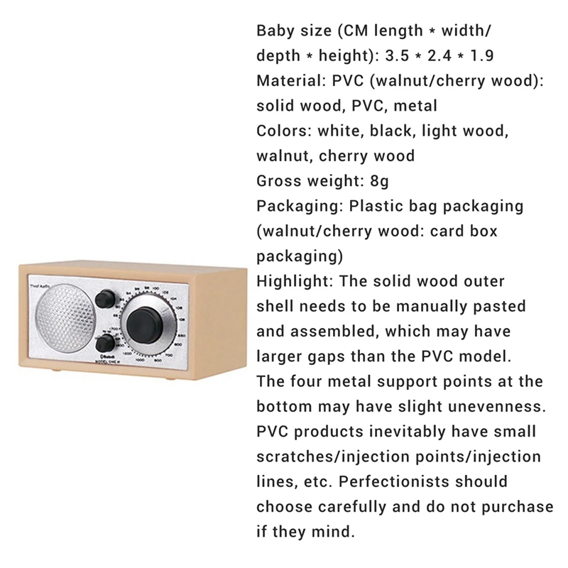 Mini Rádio Modelo e Audio Player, Dollhouse Móveis Acessórios, Bjdob11, 1:6