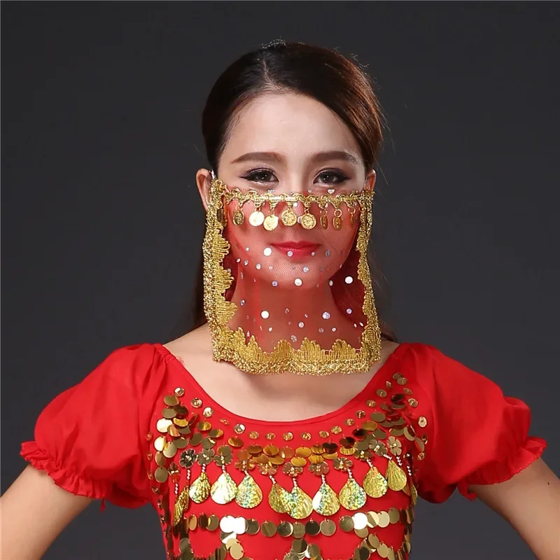 

12pcs Belly Dance Face Veil With Coins Costume Accessory Dancing Princess Veils Party Performance Decor Christmas
