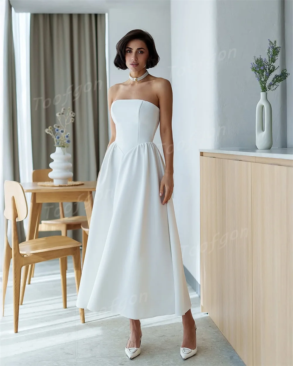 Toofgon بدون حمالات أسود على شكل حرف A فساتين لحضور الحفلات الموسيقية من الساتان غير اللامع ثنيات رسمية للحفلات الراقصة للنساء الكاحل مناسبة خاصة حسب الطلب