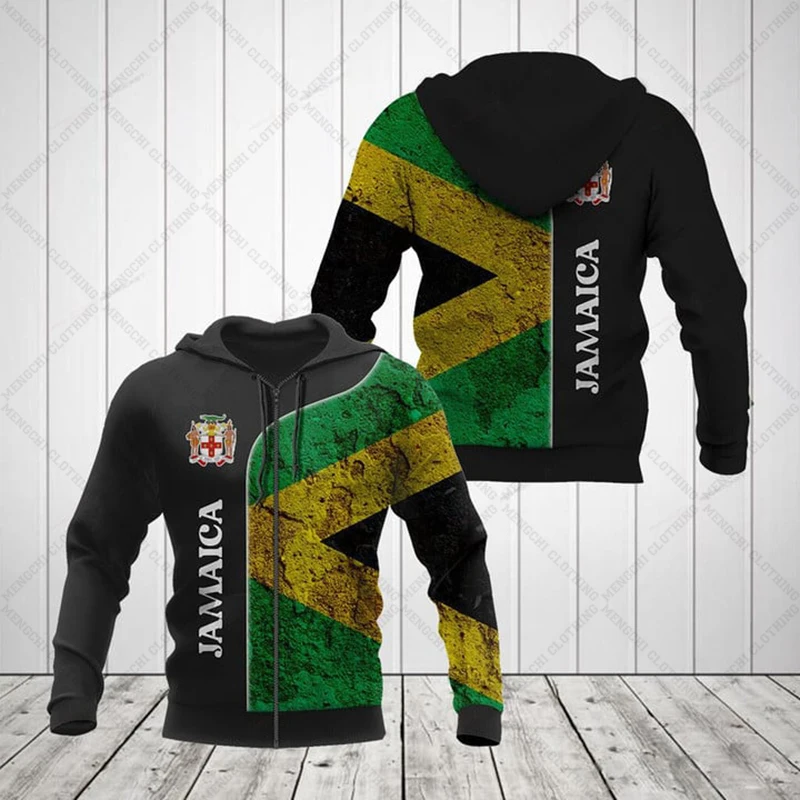 Custom Name Jamaica Symbol Sports Style Zipper Hoodies Unisex Oversize Sweatshirts Winter Casual Streetwear Tops Pullover