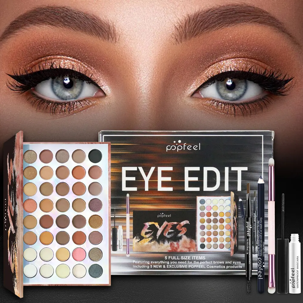 POPFEEL Makeup Set - 45 Color Palette, Eyebrow Pencil, Mascara, Cosmetic Brush - Perfect for Beginners and Pros