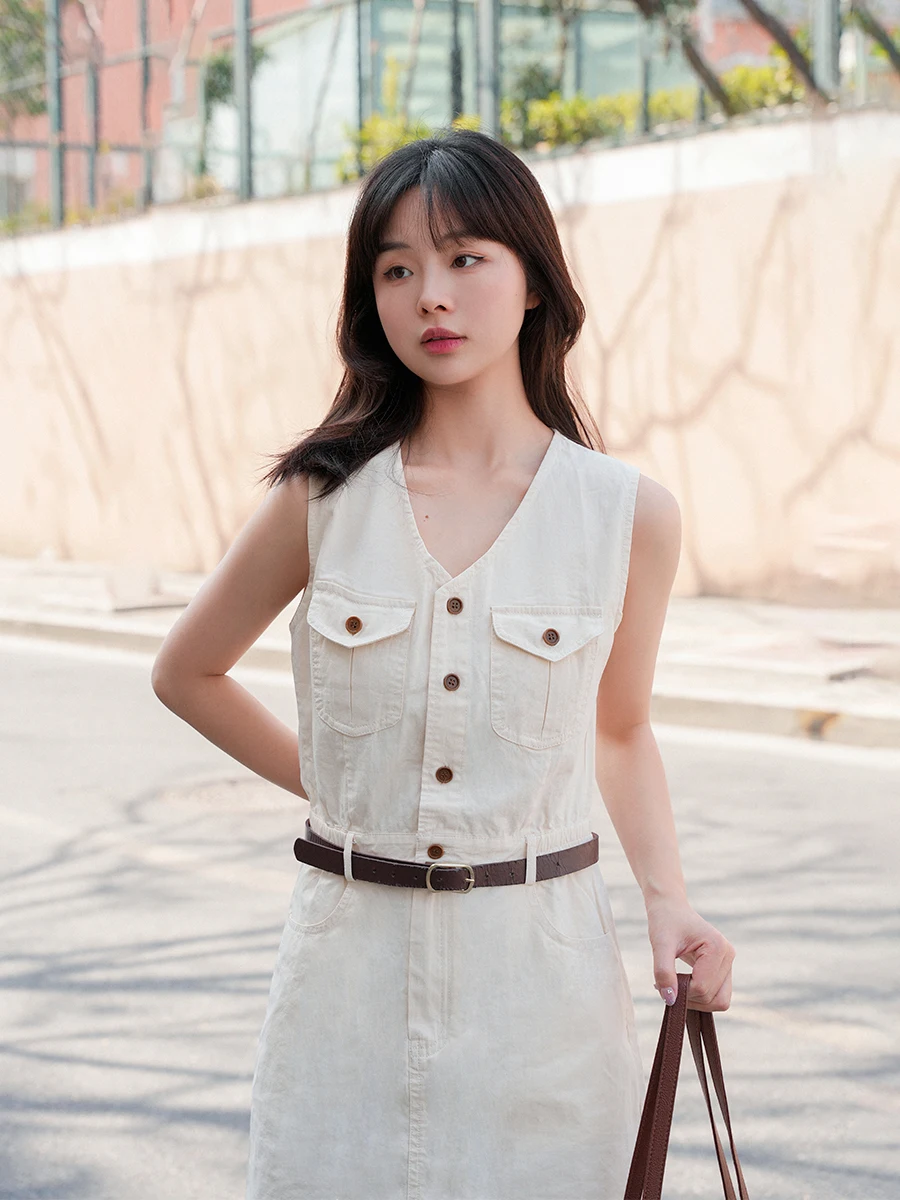 

Retro Workwear Hong Kong Sle Svel V-Ne Dr Women Summer ort Denim Skirt High Waist Cotton Blend Bum Cover