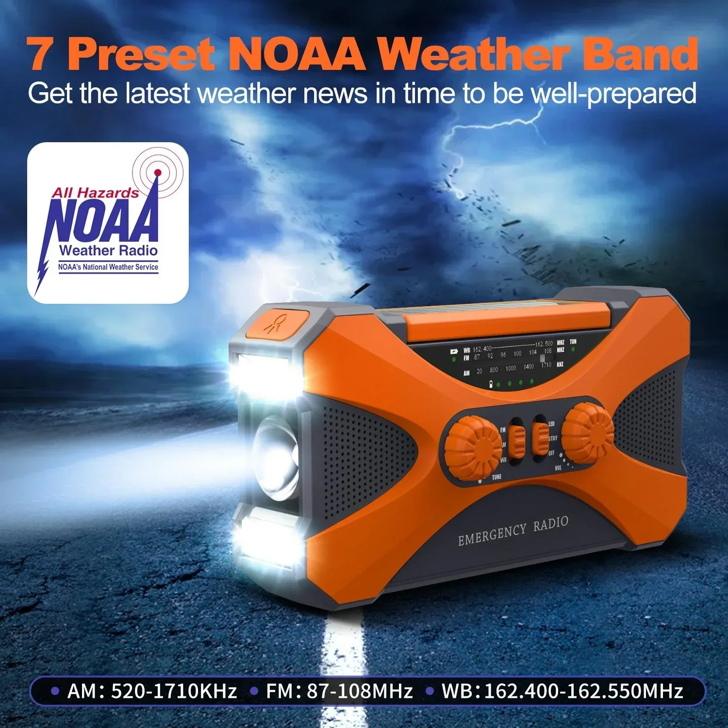 C2 Dual Stereo Speakers Phone Charger Multifunctional Emergency LED Torch SOS Alarm Solar Crank Radio AM/FM/NOAA Weather Alert