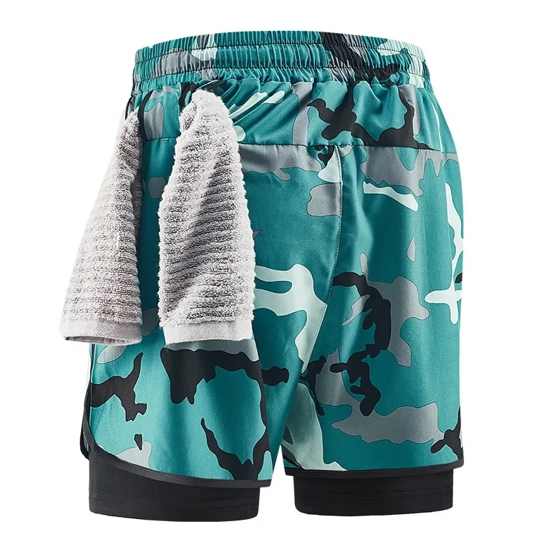 Männer Laufshorts Gym Sport 2 in 1 Camo Quick Dry Workout Training Gym Fitness Jogging Kurze Jogginghose Sommer Männer Sportswear