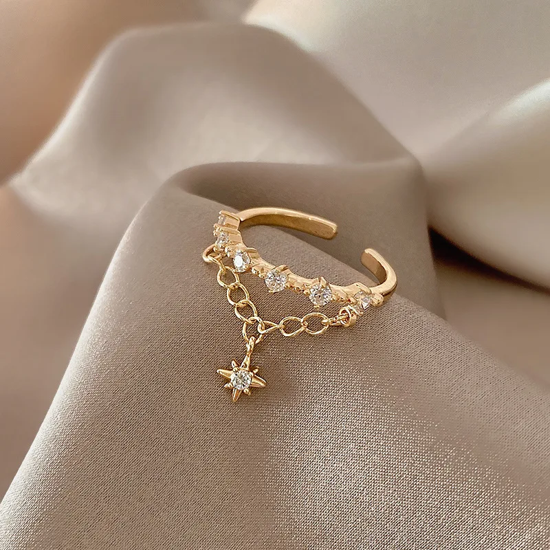 

New Alloy Geometric Chain Ring Accessories Female Hexagram Ring Opening Adjustable Factory Sales