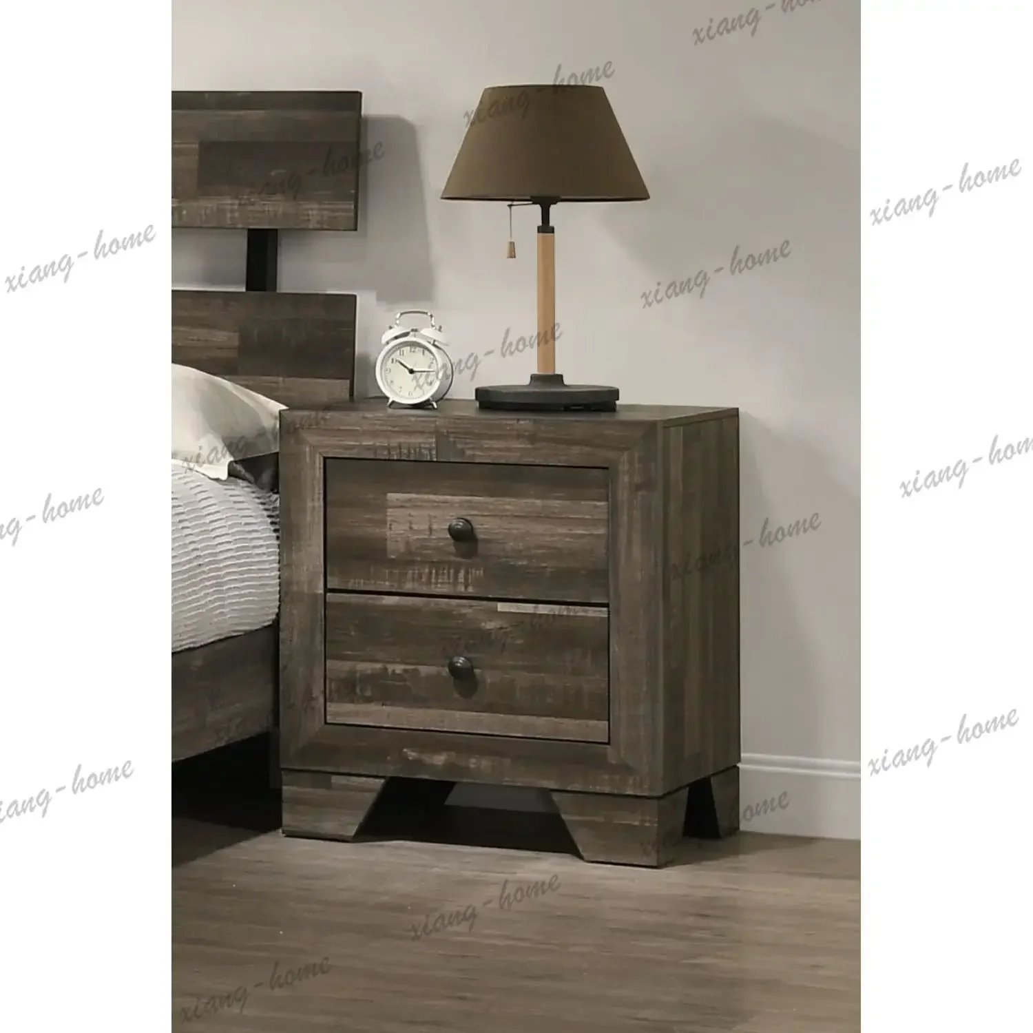 Factory Direct Rustic Wooden Nightstand With Two Drawers 1pc Brown Gray Finish Bedroom Furniture