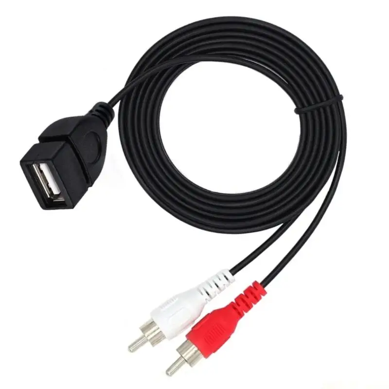 M5TD USB2.0 Female to 2RCA Male Cable USB to 2RCA Video Cable for Phone Laptop Tablet Home Theater Amplifiers Speaker Cable
