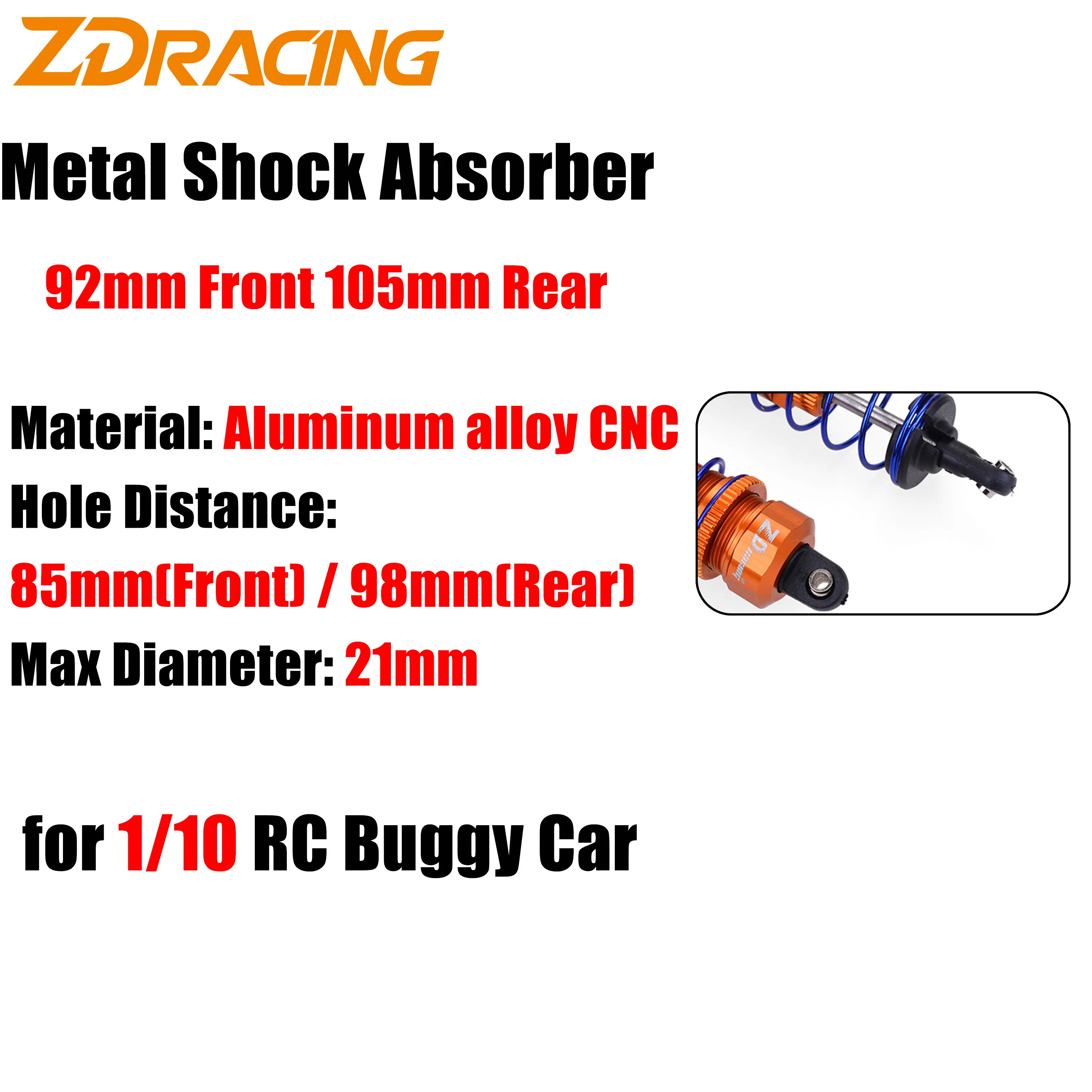 92mm dianteiro 105mm traseiro metal amortecedor suspensão para 1/10 rc carro zd racing redcat hongnor lrp hpi hobao caminhão parte