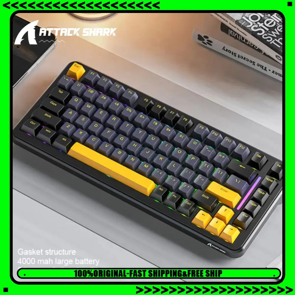 Attack Shark M86 Mechanical Keyboard Tri-Mode Wireless 82 Keys RGB Backlit Hot-Swap Gasket 4000mAh Large Battery Gaming Keyboard