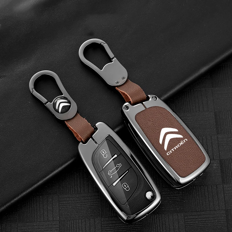 Zinc Alloy Leather Car Flip Remote Key Case Cover Protector Shell Durable For Citroen C1 C2 C3 C4 C5 XSARA PICA Car Accessories