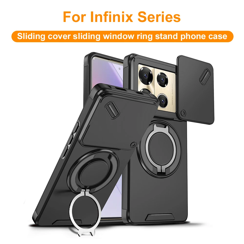 Slide Camera Cover Phone Case for Infinix Note 40 50 Pro Plus 5G Smart 10 Plus 4G Hot 50i with Magnetic Ring Holder Capinha Capa
