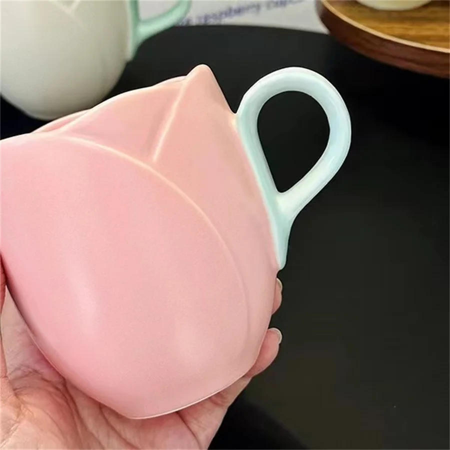 350ml relief ceramic tulip design, coffee cup, mug, office afternoon tea, girl with high aesthetic value, exquisite matte color