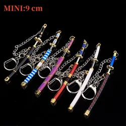 9cm Mini Anime Keychain With Anti-Lost Chain Metal Sword Model Gift For Anime Cosplay Charms Keychain Backpack Pendants
