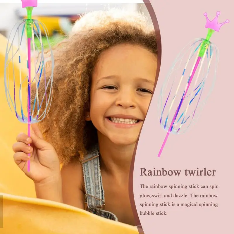 Light up Rainbow Twirler Rainbow Magic Glowing Twirler Bubble Wand Interactive Toys Wand Stick Rotating Bubble Toys for Kids