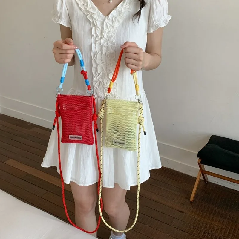 Women's Mini Mesh Crossbody Bag with Braided Rope Strap, Portable Small Pouch for Daily Commute, Casual Outings, Shopping view 5