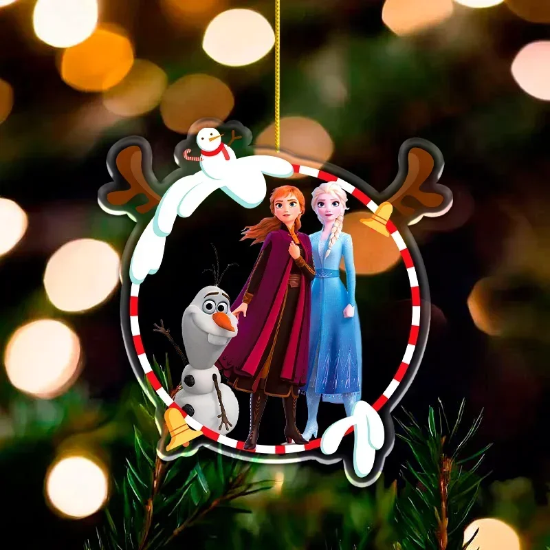 8cm Disney Princess Acrylic Key Chain Holiday Gift Christmas Tree Decor New Year Party DIY Garden Belle Ariel Ella Decoration