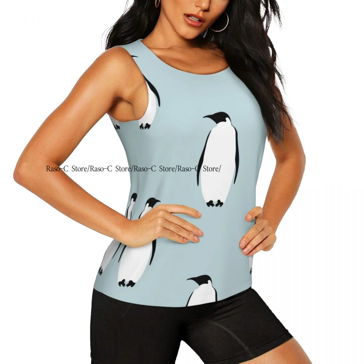 Women's Sleeveless Yoga Tank Top Penguins Print Quick Dry Running Training Sports Vest Yoga Shirts