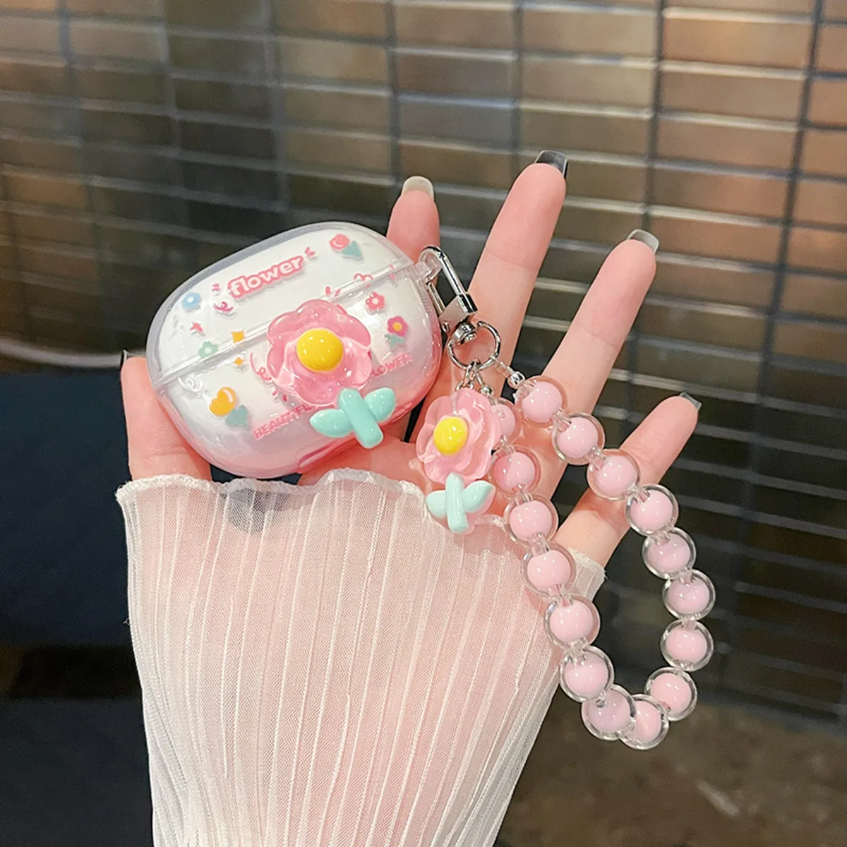 Headphone Cover for Redmi Buds 5 Pro,Cute Flower Butterfly Candy Design Gradient Clear Ear buds Case with Wrist chain for Girls