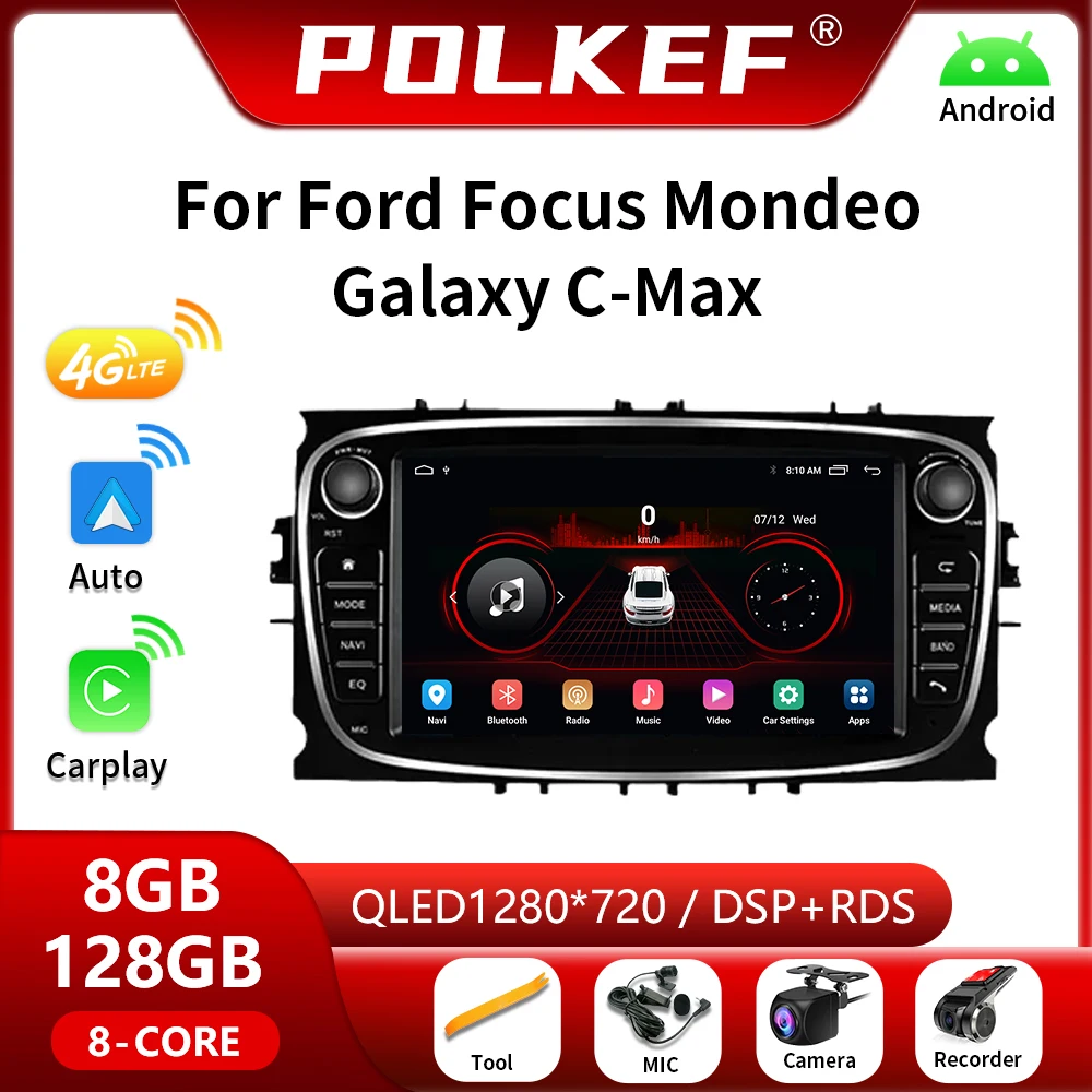 

Автомагнитола 2DIN для Ford Focus S-Max Mondeo Galaxy C-Max Kuga Android 4G Carplay автомобильное радио мультимедийный видеоплеер навигатор GPS