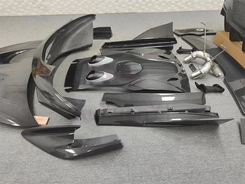 تستخدم لـ Mclaren 540C 570S 570GT ترقية 600LT نمط ألياف الكربون الجافة المصدات الأمامية والخلفية التنانير الجانبية طقم الجسم المفسد الخلفي