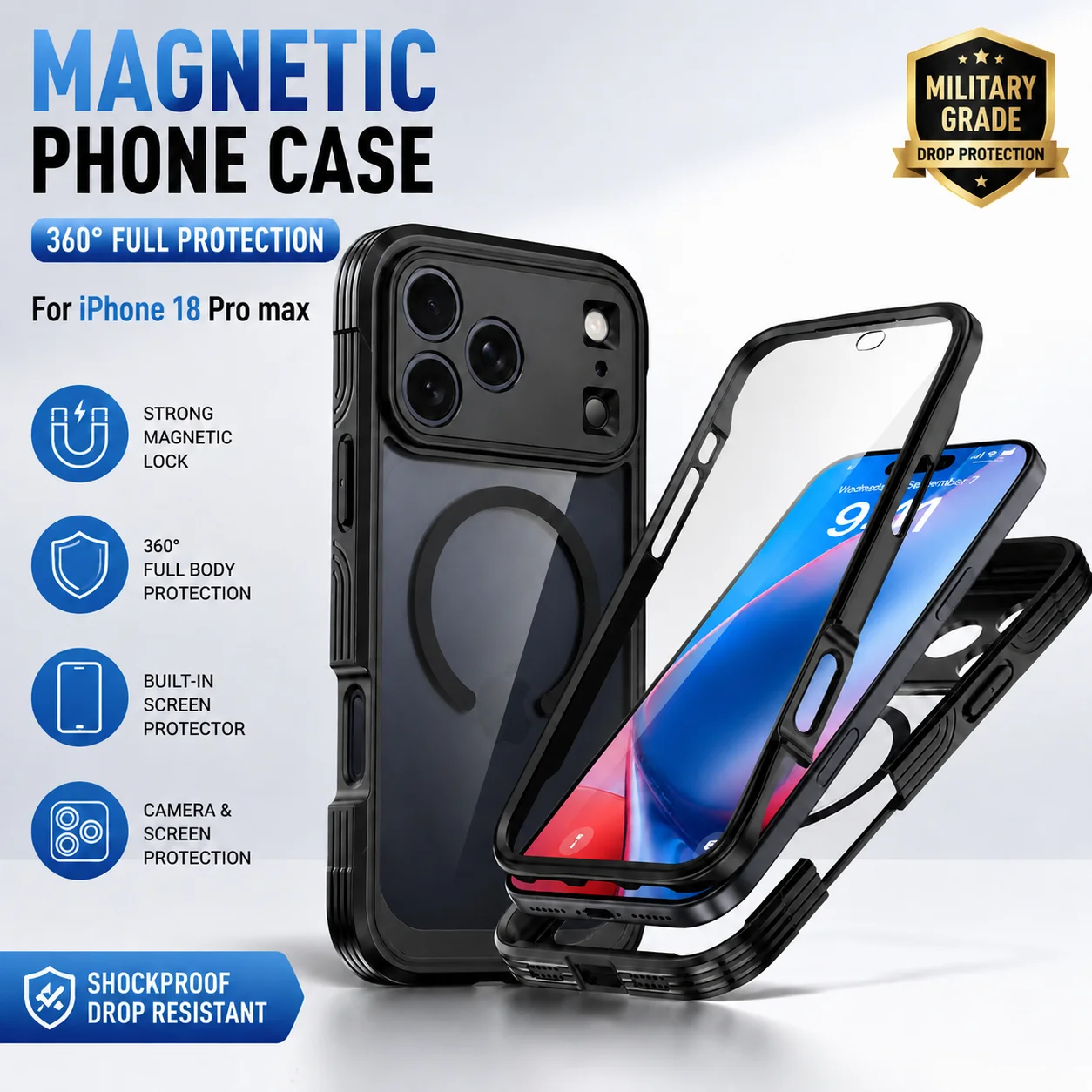 Transparente, dreifach schützende, stoßfeste Schutzhülle für iPhone 18 Pro Max iPhone 17 PRO MAX - Stoßfeste Schutzhülle – Detail 1