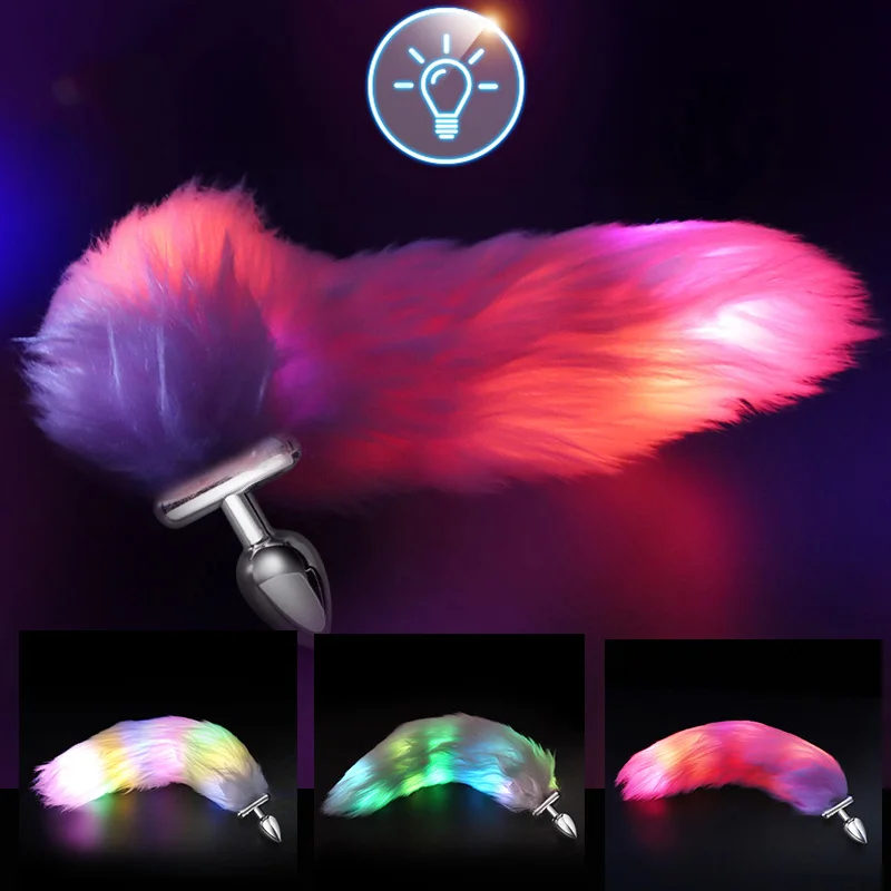 Metal Stainless Glow Steel New Detachable Led Cosplay Luminous Fox Tail Anal Butt Plug Sex Toys For Woman Man Couple