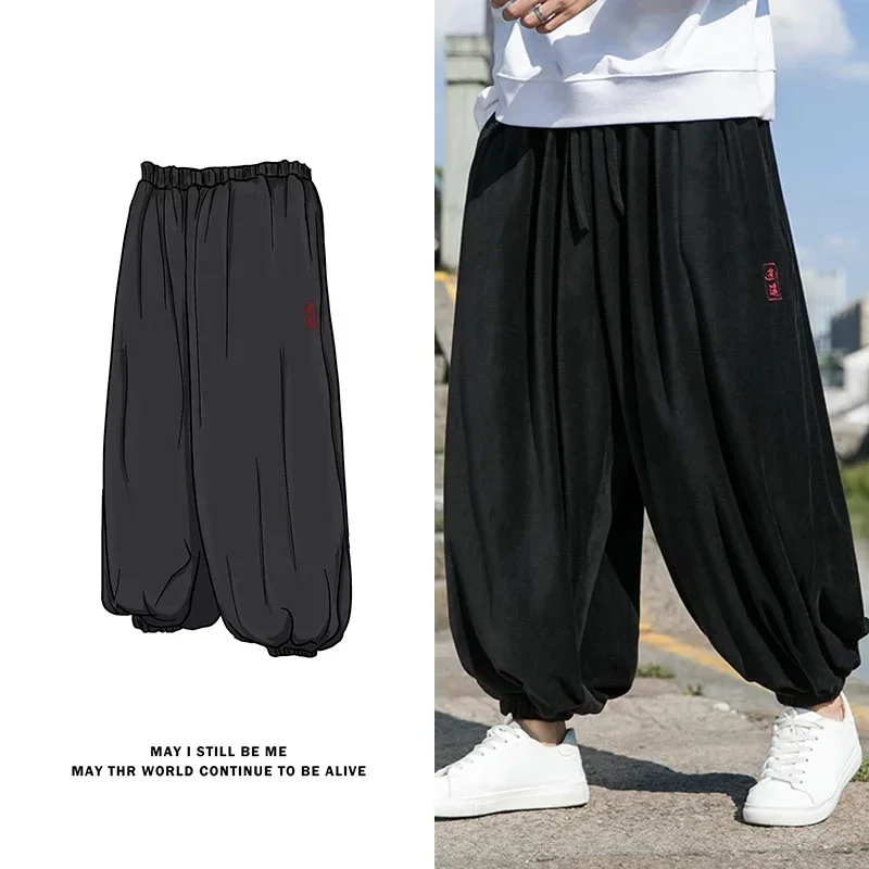2025 Spring Autumn Men Polar Fleece Pants Men Velvet Black Harem Pants Male Solid Color Wide Leg Pants Harajuku Jogging Trousers