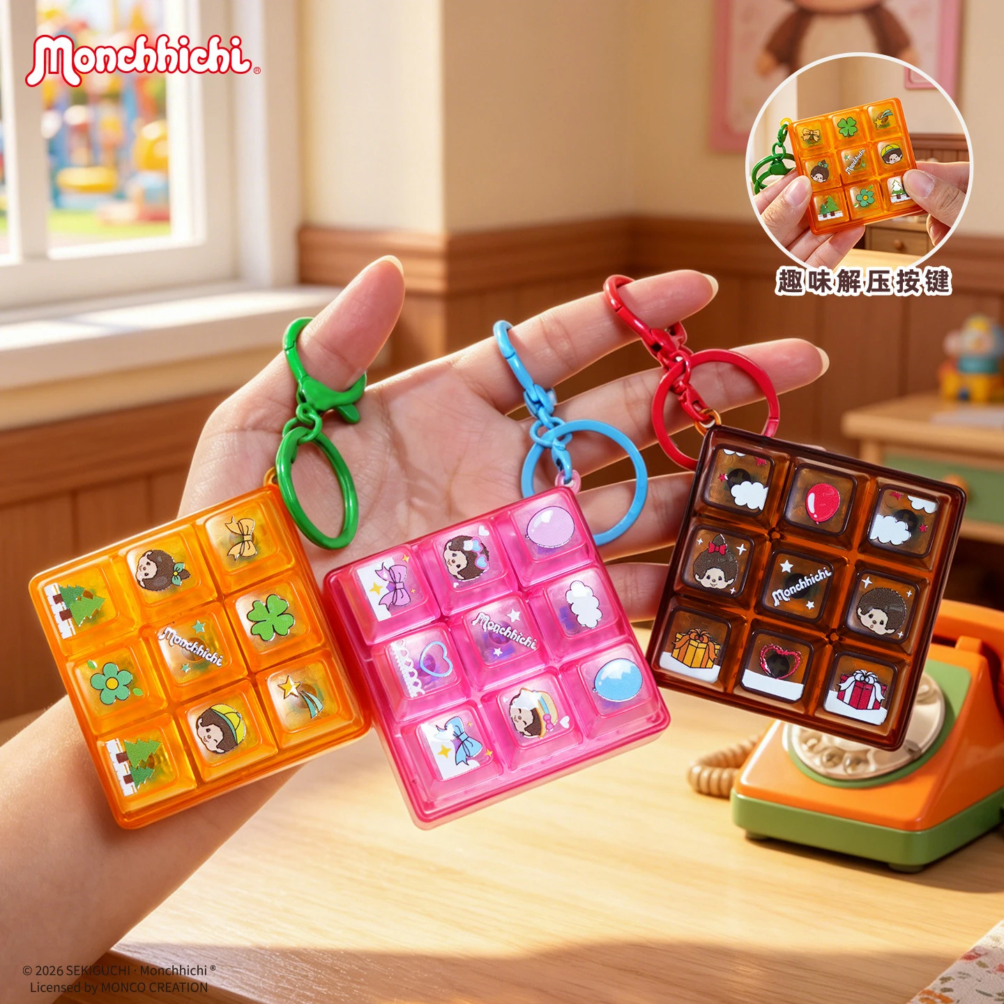 Monchhichi Keycap Clicker Keychain Cartoon Monchichi Decompression Fidget Toy Keyboard Backpack Pendant Gift