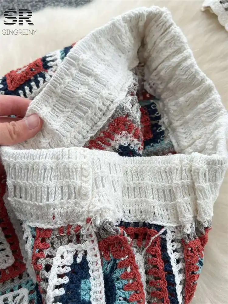 BabYoung Sexy Bohemian Two Piece Set Women Hook Flower Hollow Tank Top Bodycon Elastic Waist Skirt Summer Vacation Knitted Suit