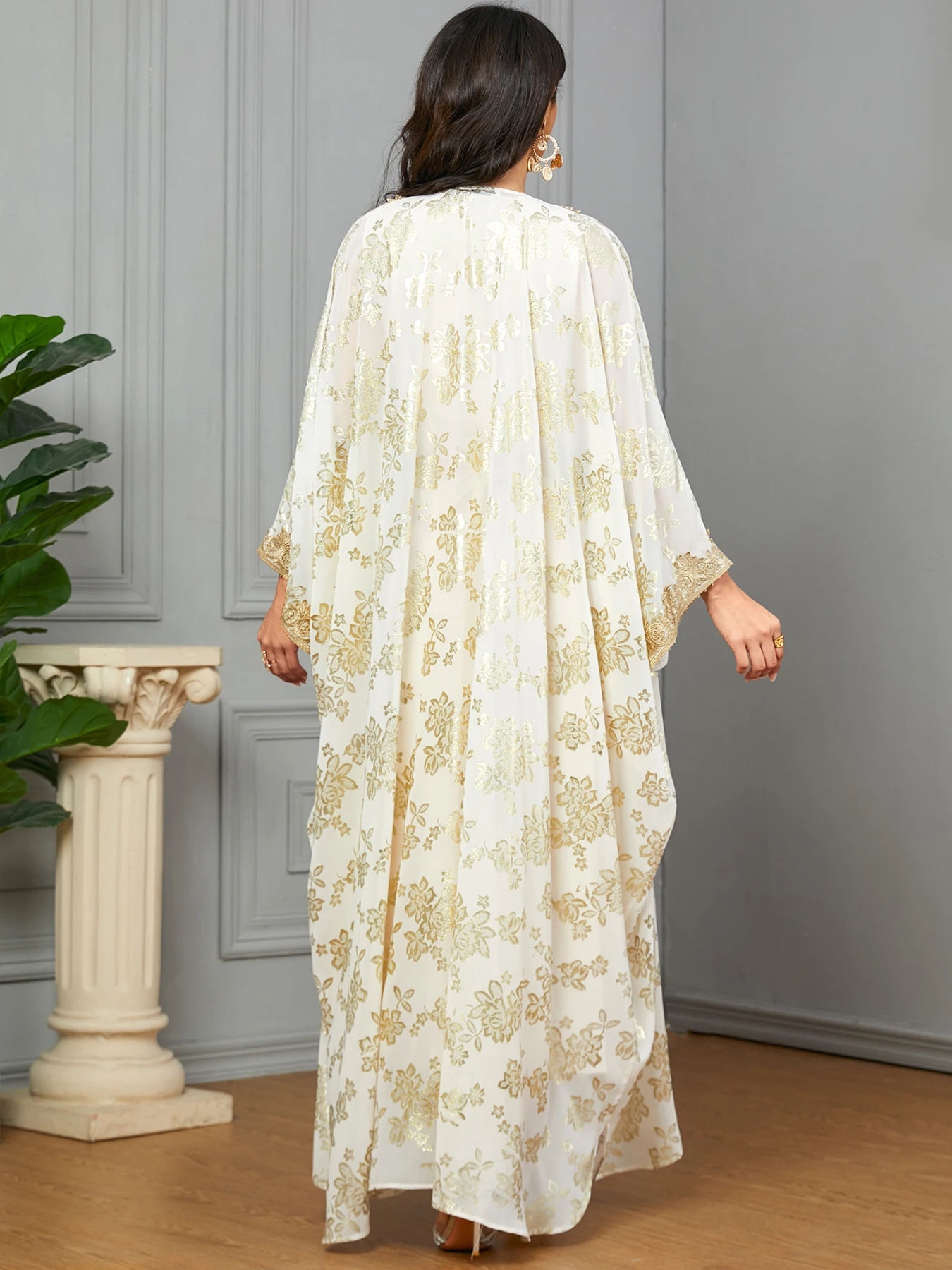 Eid abito da festa musulmano per donna Abaya con abito interno Set da 2 pezzi Jalabiya Ramadan Abayas Robe caftano abiti Largos 2024