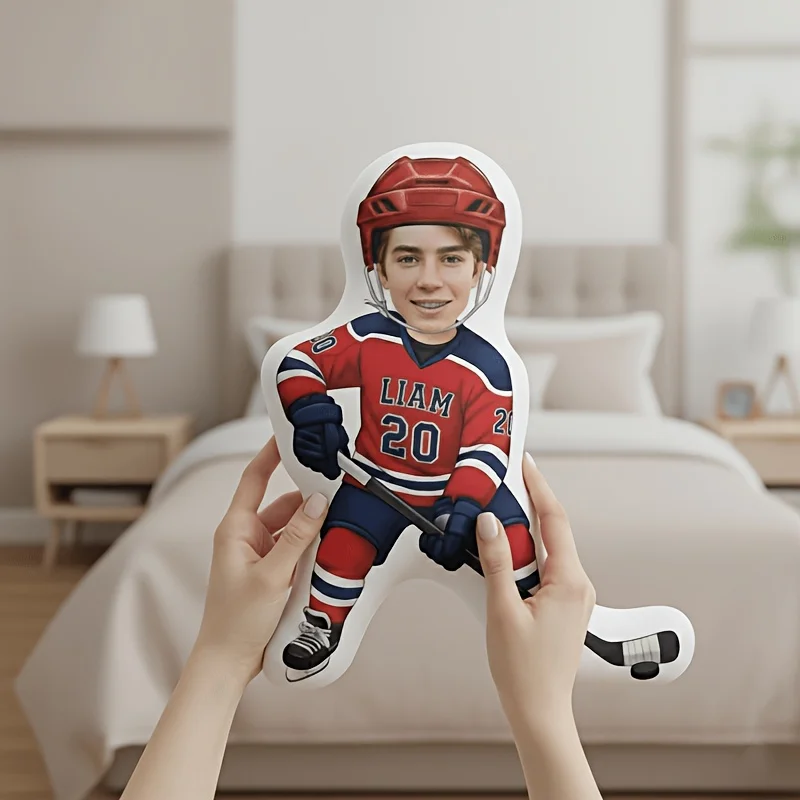 1pc - Custom Chibi Ice Hockey Player Pillow - Personalized Photo, Hockey Fan Decor, Unique Gift for Valentine's Day, Mother's Da