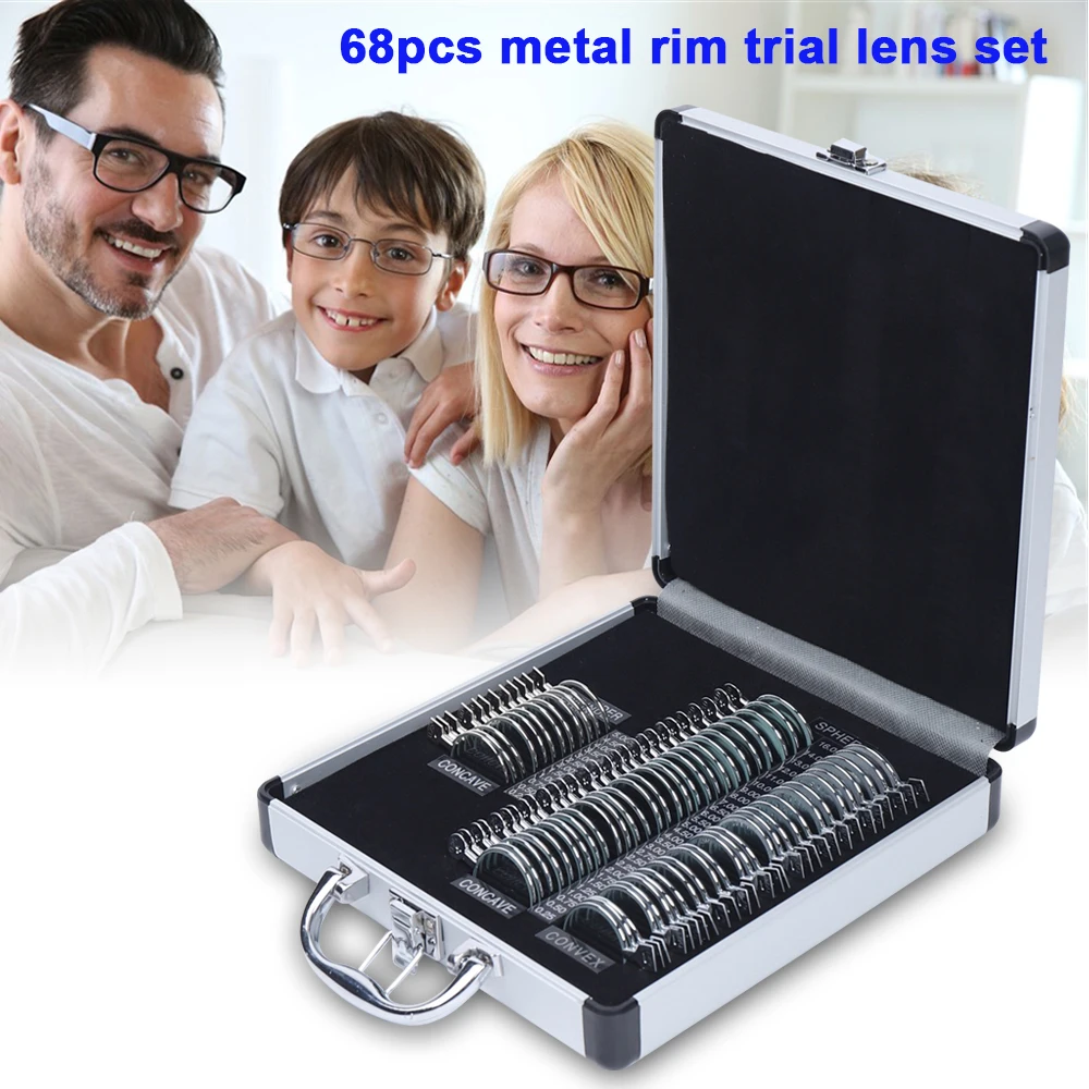 Eye Test Glasses Ophthalmic Lenses Optical Trial Lens Set Metal Rim Case Kit Set Ophthalmology Optometry Kit Trial 68 pcs