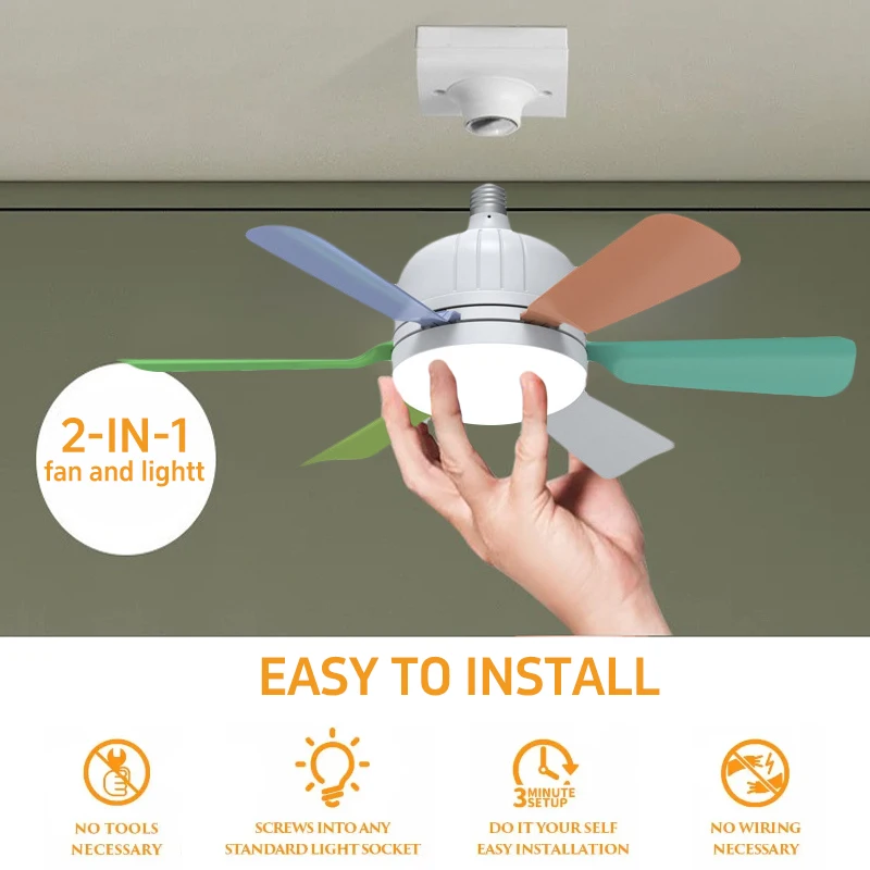 Imagem -04 - Smart Socket Fan Light com Controle Remoto Lâmpada Led de Teto Lâmpada E27 para Quarto e Sala de Estar 40w