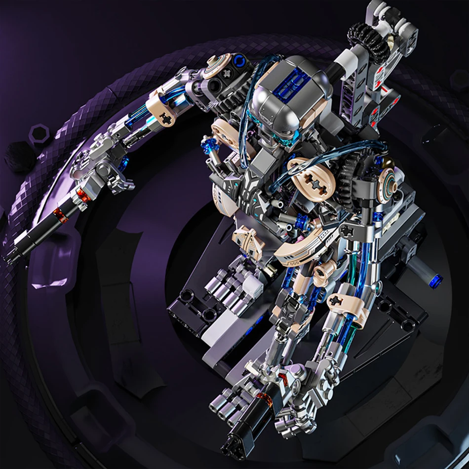 MOC City mechaniczny szkielet Robot klocki z oświetleniem techniczny Terminator Punk Robot montaż cegły zabawki prezenty dla dzieci