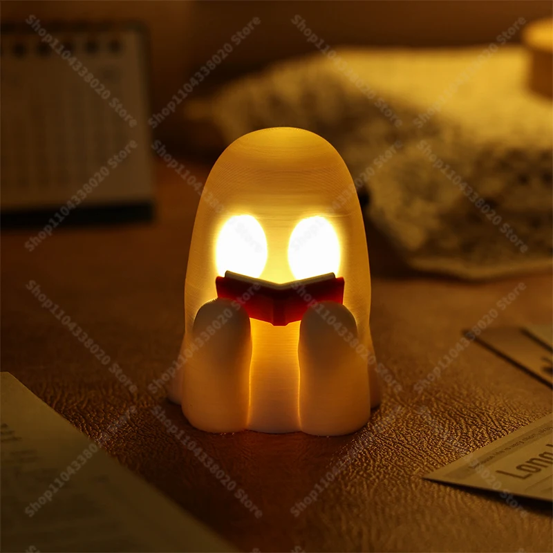 Reading Ghost Model Adorable Spirit Statue with Open Book, Spooky Cute Desk Decor for Halloween/Gifts
