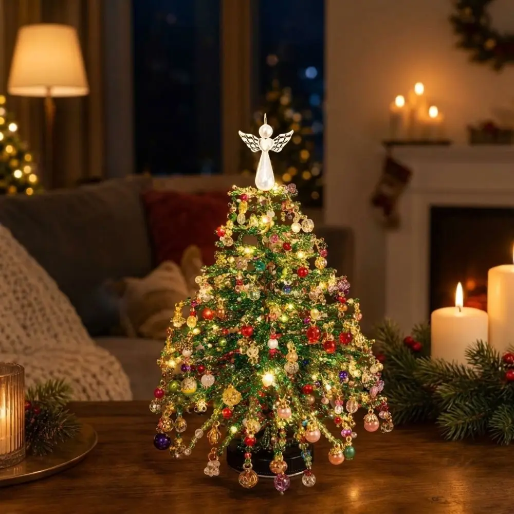 Handmade DIY Beaded Christmas Tree Kit Crystal Bead with Light Up Halloween Tree Making Kit Sparkling Educational