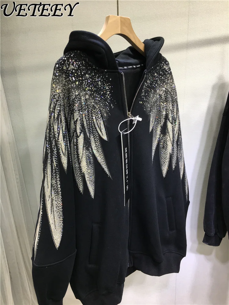 

Утепленное пальто на флисовой подкладке, мужское и женское пальто для тяжелой промышленности, роскошный черный кардиган средней длины со стразами и капюшоном, осенне-зимний кардиган