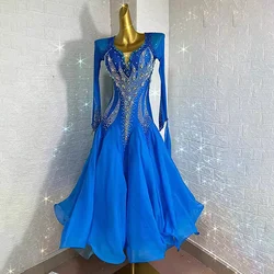 New Modern Dance Competition Costume Big Hem Ribbon Diamond Dress Ballroom National Standard Waltz Dancing Performance Outfits