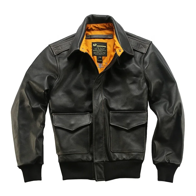 2022 Wholesale Made Latest Fashion Bomber Real Cowhide Jacket For Men's Best Quality Black Brown Apparel Outdoor Clothes