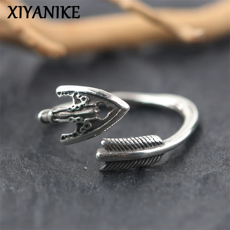 XIYANIK Vintage Thai Silve Feather Opening Rings For Men Women Punk Fashion New Jewelry Couple Gift Party Rock Wholesale anillos