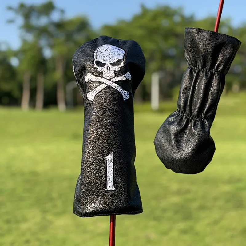 1pc Golf Club Head Cover - Durable Black Protective Cover, Durable and Stylish Golf Accessories, Skull Pattern Design ﻿