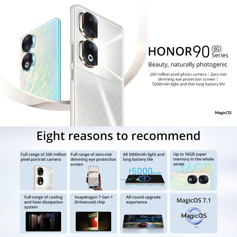 Nowa oryginalna wersja globalna Huawei Honor HONOR 90 Snapdragon 7 Gen 1 edycja przyspieszona 6.7 \