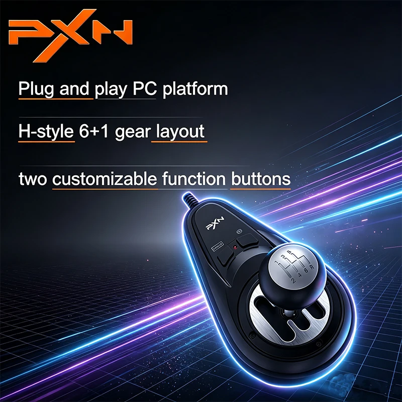 PXN-A7 Racing Game Gear Shifter, Plug & Play, Multi-Interface, H-Pattern 6+1 Speed, Push Reverse Gear