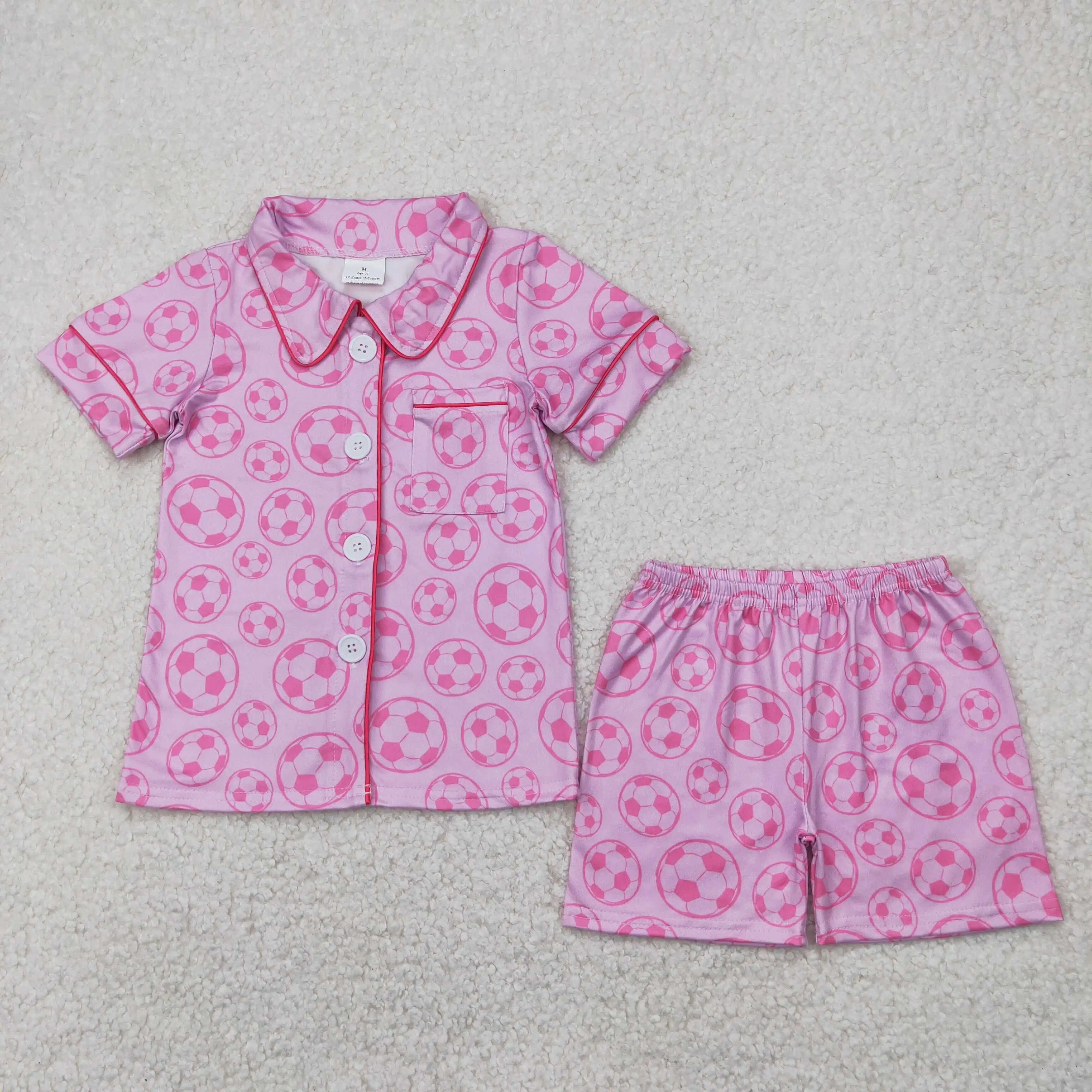 

Boutique Baby Kids Pajamas Cute Girls Pink Soccer Buttons Pajamas Short Sleeve Shorts Boys Sleepwear Spring Boys Pajamas Kid Set